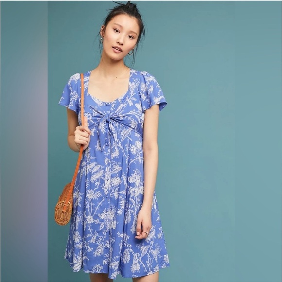 Mauve Dresses & Skirts - Mauve Blue and White Floral Midi Coastal Beach Resort wear Dress Sz 14